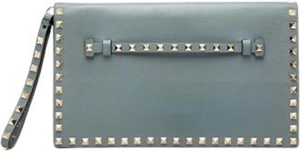 Valentino Pre-owned Stud-Embellished Leren Clutch - Dames - Vintage Clutch - Blauw - ONE Size - Leer - Vintage