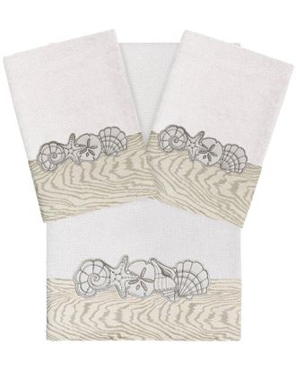 Linum Home Textiles 100% Turkish Cotton Shell Row 3Pc Embellished Towel Set
