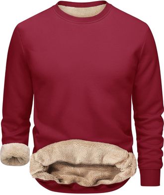 Generic Mens Sweatshirts Warm Fleece Jumpers Sherpa Lined Pullover Sweater Classic Winter Sweatshirt Mens Fleece Lined Sweatshirts Warm Jumper Winter Crewneck
