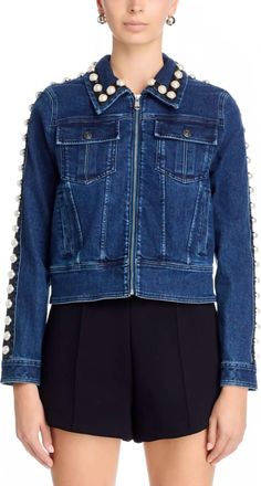 Cinq &agrave; Sept Pearl Embellished Milly Jacket In Medium Blue