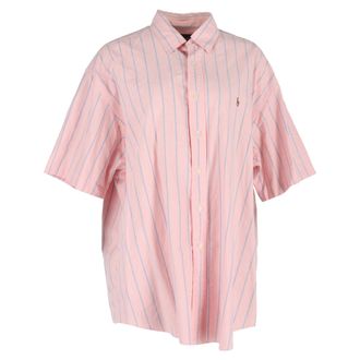 Ralph Lauren overhemd met verticale strepen en korte mouwen in roze katoen