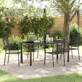 Berkfield Home 5 Piece Garden Dining Set Black Cotton Rope & Steel
