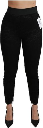 Dolce & Gabbana Zwarte Kanten Skinny Hoge Taille Broek - Dames - Slim Fit Broeken - Zwart - XS - Broeken