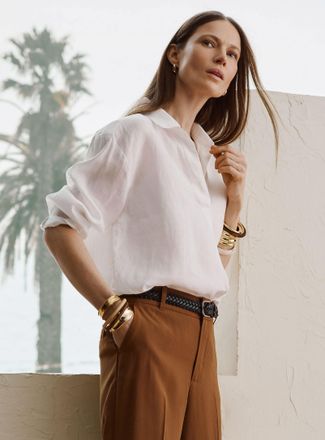 Contemporaine Womens Johnny collar pure linen blouse