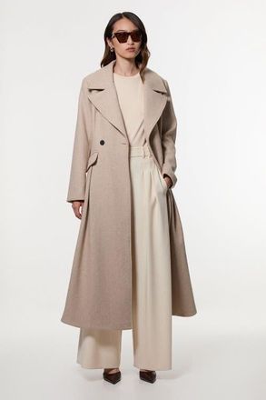 Karen Millen Wool Tailored Flared Skirt Midi Coat in Oatmeal at Nordstrom, Size 10
