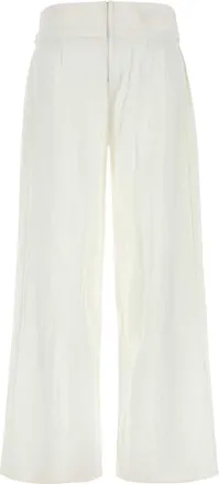 Lois Womens White Viscose Blend Sage Wide-Leg Pant Exterior: Linen Pantaloni Trousers