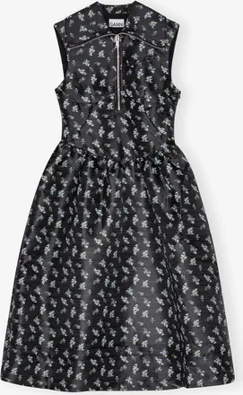Ganni Black Floral Jacquard Midi Dress - Size 10/12