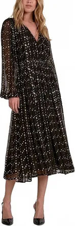 Elan Geometric Print Long Sleeve Dress In Black