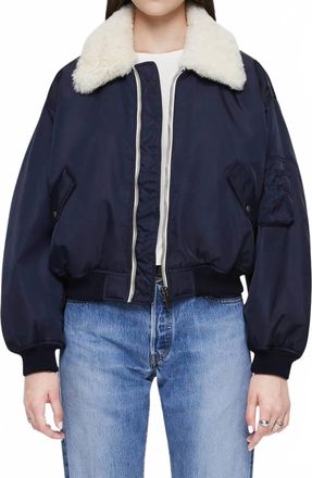 Re/Done Shrunken Bomber Jacket In Navy Blue