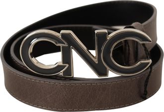Costume National Womens Cnc Logo Buckle Belt Leather - Grey - Size 85 cm