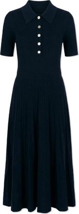 Michael Kors Ribgebreide Stretch Knit Polo Midi Jurk - Dames - Casual kleedjes - Blauw - XS - Polyester - Kleedjes