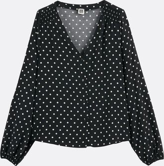 La Redoute Collections Blouse met V-hals, stippenprint, lange mouwen