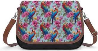Generic Colorful Parrots Tropical Flowers Fashion Womens Crossbody Bags Novelty Handbag Shoulder Bag Purse