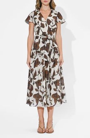 Adelyn Rae Taylor Floral Cotton Wrap Front Dress in Brown at Nordstrom Rack, Size Medium