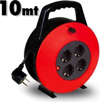 Trade Shop Trade Shop - Prolunga Cavo Elettrico 10 Mt Metri Con Avvolgicavo Maniglia E 4 Prese Schuko
