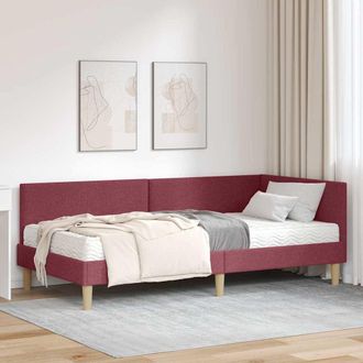 vidaXL Estructura De Cama Esquina Con Colch&oacute;n 2 Uds. Rojo Vino Vidaxl