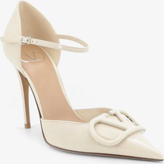 Valentino Garavani Womens Dorsay Patent Pumps Vlogo Signature Blue Leather High Heel Shoes