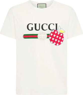 Gucci T-Shirts, male, Beige, XL, Apple Design Printed T-Shirt in White