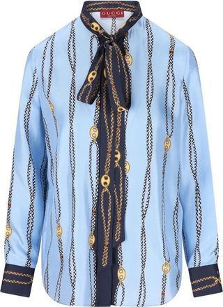 Gucci Blouse met kettingprint - Blauw