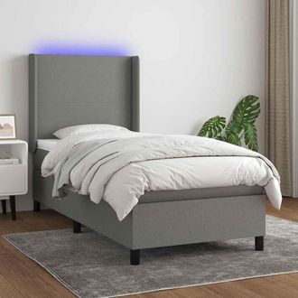 vidaXL Vidaxl - Cama Box Spring Colch&oacute;n Y Luces Led Tela Gris Oscuro 80x200 Cm