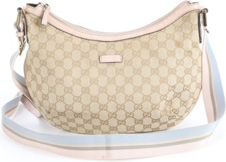 Gucci Beige Leather Canvas Handbag Shoulder Bag Tote Bag (Pre-Owned)