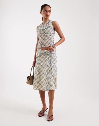 Motel Kamili - Gonna midi blu vintage a quadri in coordinato