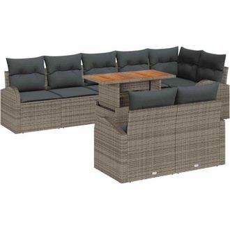 vidaXL Conjunto De Sof&aacute; De Jard&iacute;n 9 Pcs Gris Polirat&aacute;n