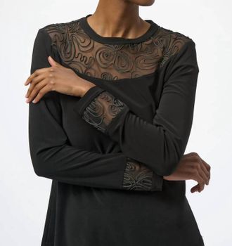 Joseph Ribkoff Mesh Crew Neck Long Sleeves Fitted Top In Black