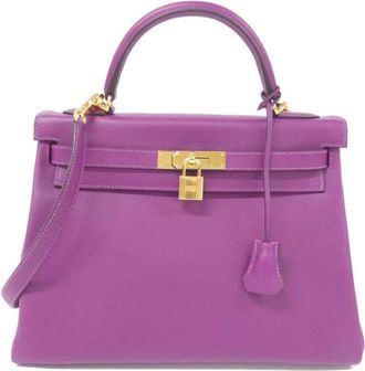 Herm&egrave;s Herm&egrave;s Purple Kelly 32 With Gold Hardware