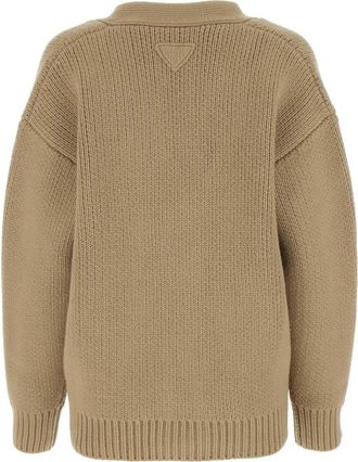 Prada Womens Virgin Wool And Cashmere Blend Cardigan Beige