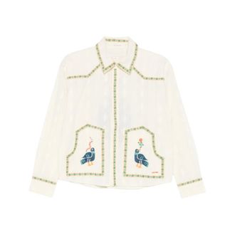 Mother Shirts, female, Multicolor, Size: XS Bird and Floral Embroidered Shirt