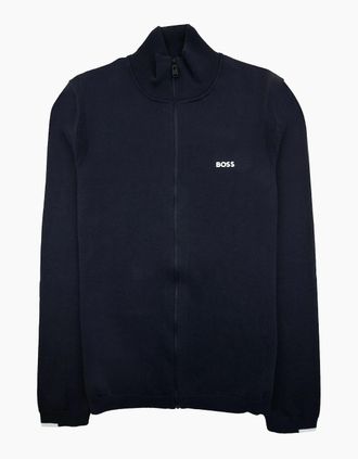 HUGO BOSS Mens Hugo Boss Cotton-blend Full-zip Sweater With Logo Print Navy 402 - Black - Size: 44/Regular