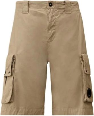 C.P. Company Cotton Gabardine Lens Cargo Shorts - Heren - Korte Broeken - Beige - XL - Katoen - Korte Broeken