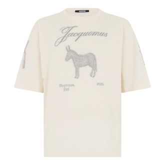Jacquemus T-Shirts, male, Beige, Size: L Cotton Jacquard T-shirt