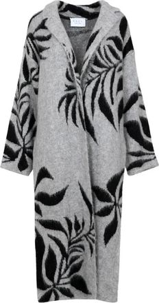 Kaos Grijs Wol Gebreid Jacquard Badjas Stijl - Dames - Mantel - Grijs - L - Wol - Jassen