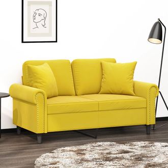 vidaXL Divano A 2 Posti Con Cuscini Giallo 120 Cm In Velluto - Vidaxl
