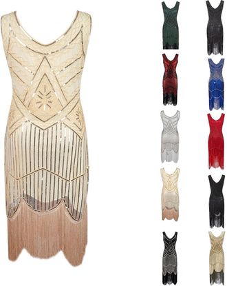 Generic 1920s Dresses for Women Elegant Sequin Fringe Evening Gown 1920s Flapper Fringed Sequin Dress 20s Carnival Fancy Party Cocktail Dress Formal Occasion 
