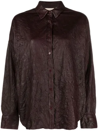 Zadig&Voltaire Tamara crinkled leather shirt - women - Lamb Skin - L - Brown