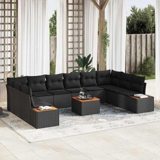 vidaXL Conjunto De Sof&aacute; De Jard&iacute;n Con Coj&iacute;n 11 Pcs Negro Polirat&aacute;n Vidaxl