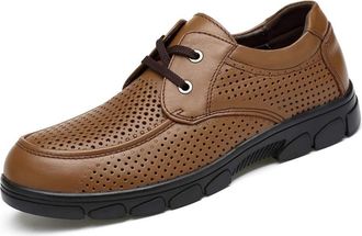 Generic Dress Shoes for Men Lace Up Apron Toe Breathable Derby Shoes Cowhide Non Slip Resistant Low Top Classic(Brown,5.5 UK)