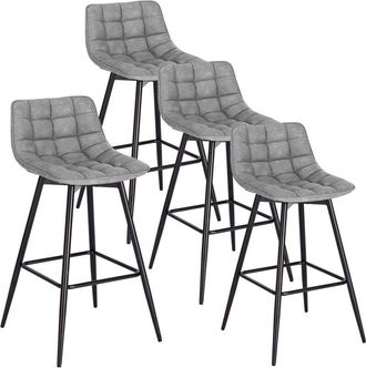 Woltu Bar Stools Set of 4 in Faux Leather Counter Chairs with Backrests and Footrests for Home Bar Kitchen Restaurant,Grey