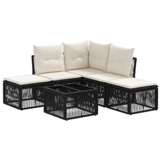 vidaXL Conjunto De Sof&aacute;s De Jard&iacute;n 6 Pcs Negro Rat&aacute;n Sint&eacute;tico Vidaxl