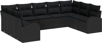 vidaXL Garden Sofa Set 9 pcs Black Poly rattan Vidaxl