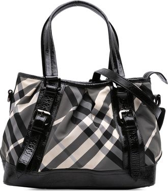 Burberry Pre-owned Womens Plaid Patent Leather Handbag - Black Textile - One Size