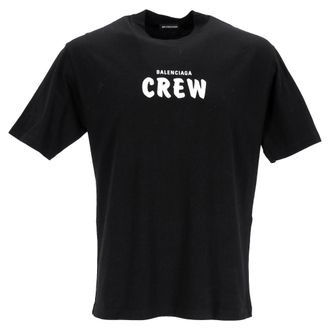Balenciaga Pre-owned Mens Logo Print Crewneck T-Shirt in Black Cotton - Size Medium