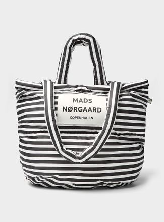 Mads Norgaard Womens Pillow striped rugged fabric puffy tote bag