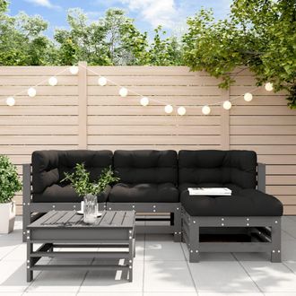 vidaXL Juego De Muebles Jard&iacute;n 5 Piezas Y Cojines Madera Maciza Gris Vidaxl