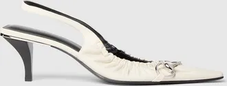 Gucci Womens Vittoria Slingback Pump With Elastic, White, Leather