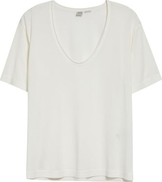 Toteme Organic Cotton & Silk Scoop Neck T-Shirt in Off-White at Nordstrom, Size X-Small