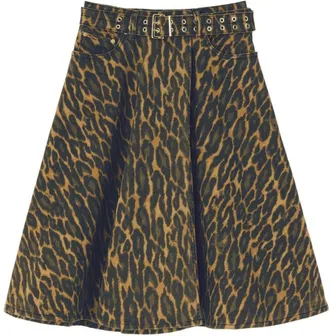 Ganni Olive Animal Print Midi Skirt